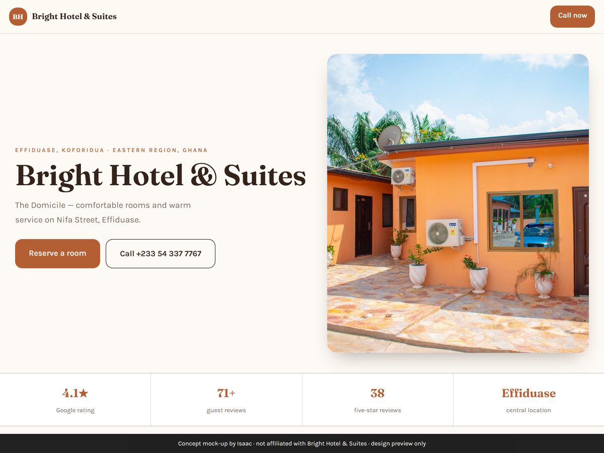Bright Hotel & Suites website concept by IJW Labs