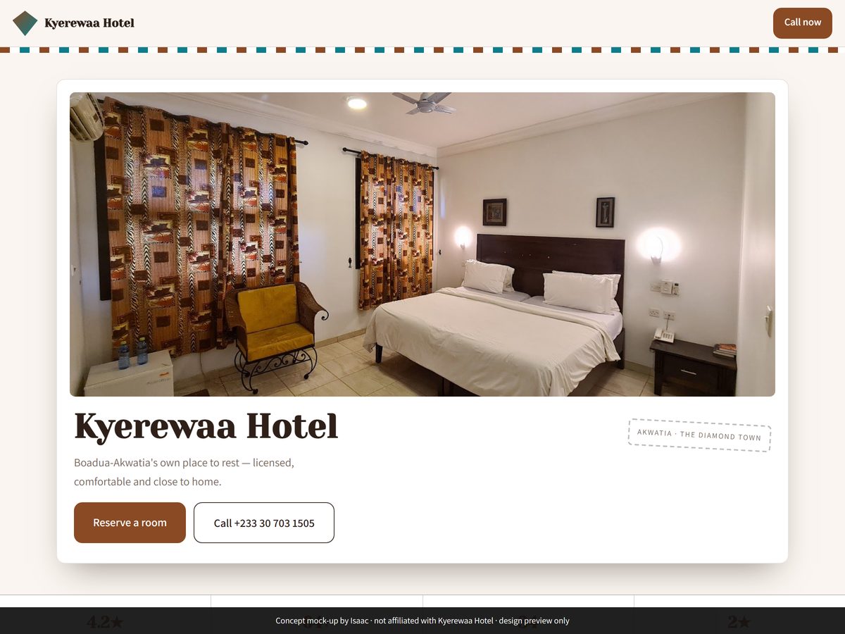 Kyerewaa Hotel website concept by IJW Labs
