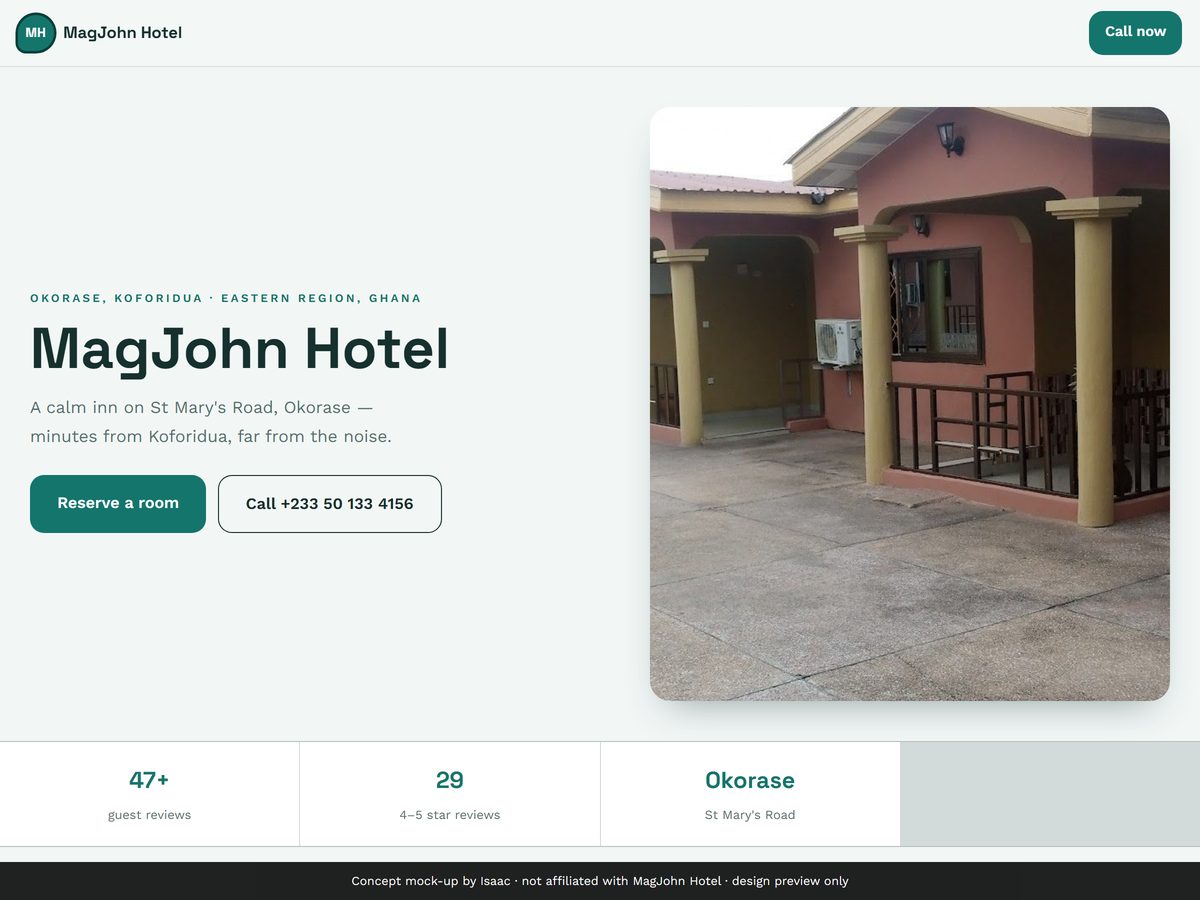 MagJohn Hotel website concept by IJW Labs