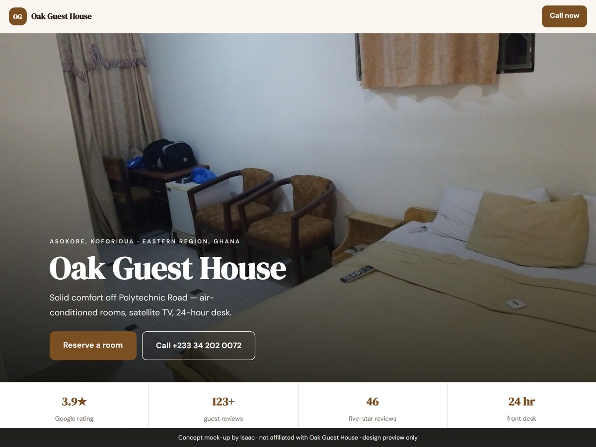 Oak Guest House website concept by IJW Labs