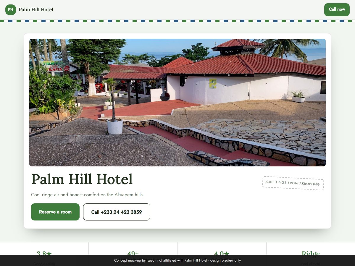 Palm Hill Hotel website concept by IJW Labs