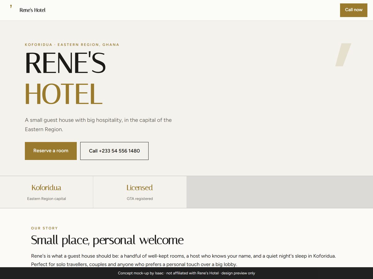 Rene's Hotel website concept by IJW Labs