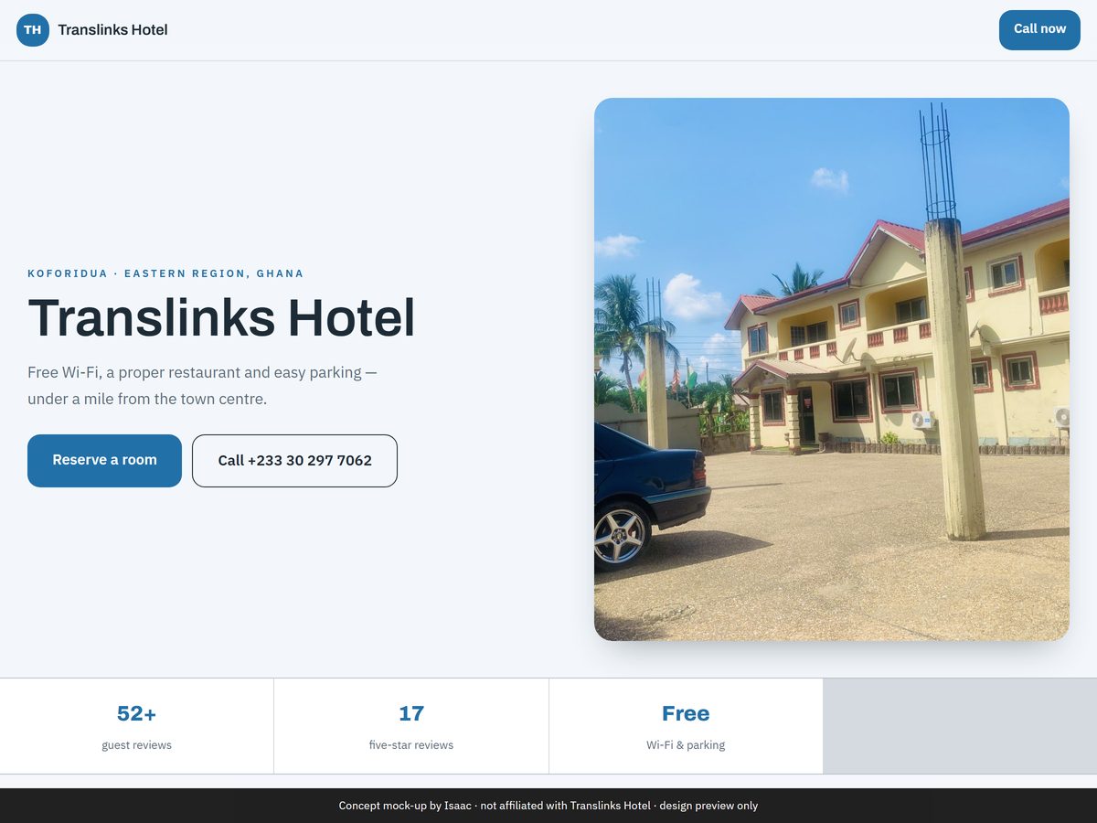 Translinks Hotel website concept by IJW Labs
